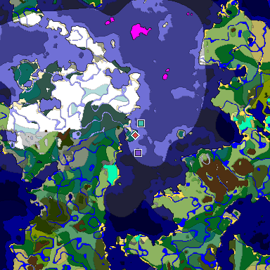 Predicted biome map of Java 1.18 seed -8924276114751534386 around estimated spawn