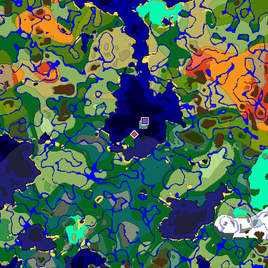 Predicted biome map of Java 1.18 seed -3889068846355642800 around estimated spawn