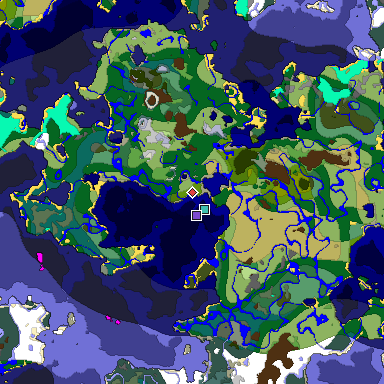 Predicted biome map of Java 1.18 seed 5572323425675155261 around estimated spawn