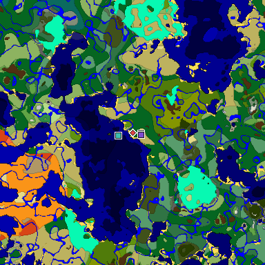 Predicted biome map of Java 1.18 seed -2821291981891640925 around estimated spawn