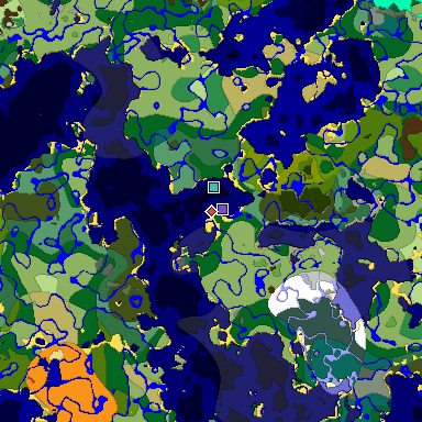 Predicted biome map of Java 1.18 seed -7163390795288566074 around estimated spawn