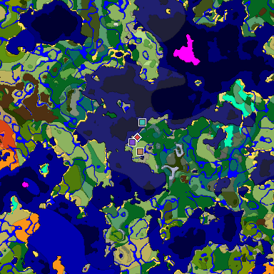 Predicted biome map of Java 1.18 seed 2600778217706887712 around estimated spawn