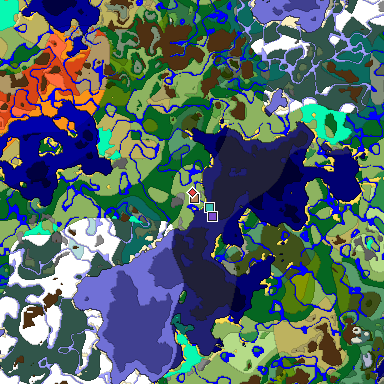 Predicted biome map of Java 1.18 seed -5694074004218639128 around estimated spawn