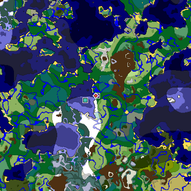 Predicted biome map of Java 1.18 seed 6844942093040683244 around estimated spawn