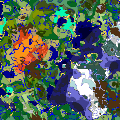 Predicted biome map of Java 1.18 seed 204057548200611794 around estimated spawn