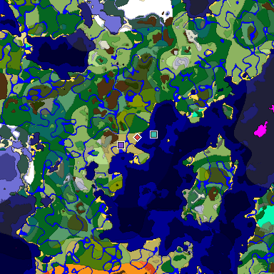 Predicted biome map of Java 1.18 seed 1658846328619417116 around estimated spawn