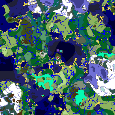 Predicted biome map of Java 1.18 seed 3583047755900861358 around estimated spawn