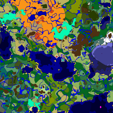 Predicted biome map of Java 1.18 seed 2310134527819169067 around estimated spawn