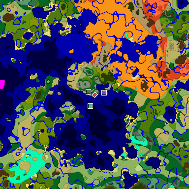 Predicted biome map of Java 1.18 seed -2374385518798477111 around estimated spawn