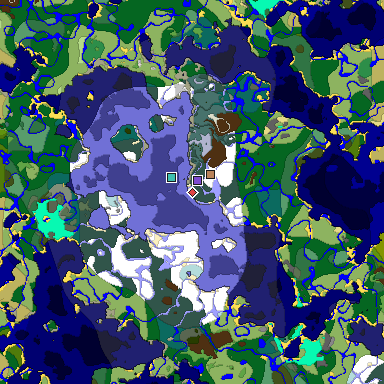 Predicted biome map of Java 1.18 seed 5019282599804534829 around estimated spawn