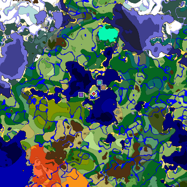 Predicted biome map of Java 1.18 seed 5874650441964085069 around estimated spawn