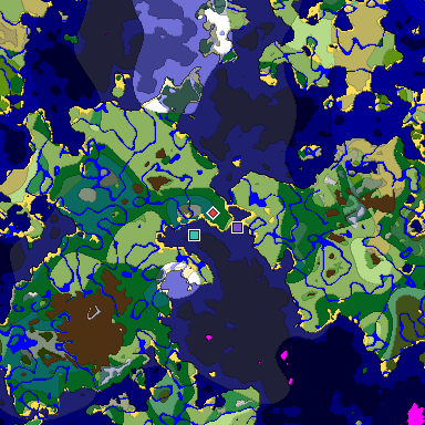 Predicted biome map of Java 1.18 seed -1080604591357199730 around estimated spawn