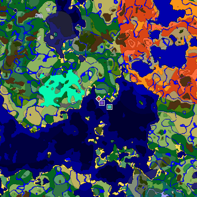 Predicted biome map of Java 1.18 seed -6233875622293338370 around estimated spawn