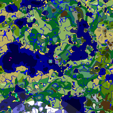 Predicted biome map of Java 1.18 seed -7589023601020239070 around estimated spawn