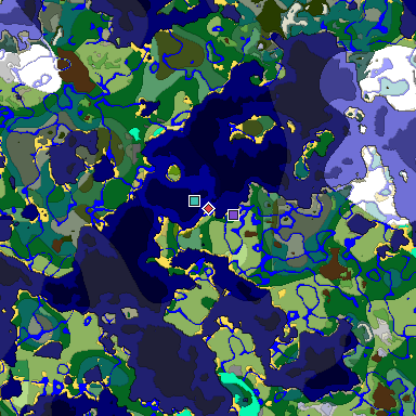 Predicted biome map of Java 1.18 seed -8006100421074499340 around estimated spawn