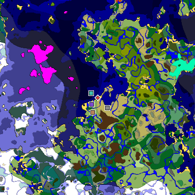 Predicted biome map of Java 1.18 seed -1699739286424382601 around estimated spawn