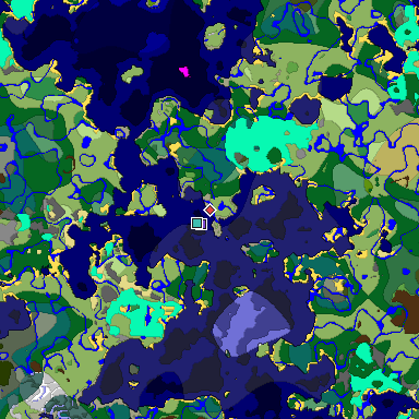 Predicted biome map of Java 1.18 seed -5015912464109757246 around estimated spawn