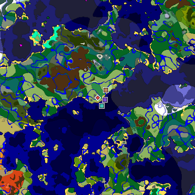 Predicted biome map of Java 1.18 seed 50269747469369041 around estimated spawn