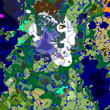 Predicted biome map of Java 1.18 seed -3540351593833791199 around estimated spawn