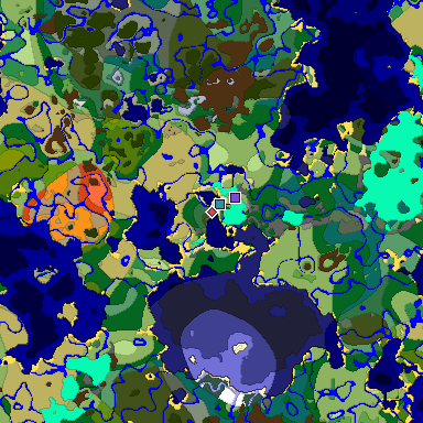 Predicted biome map of Java 1.18 seed -8960671584115760279 around estimated spawn