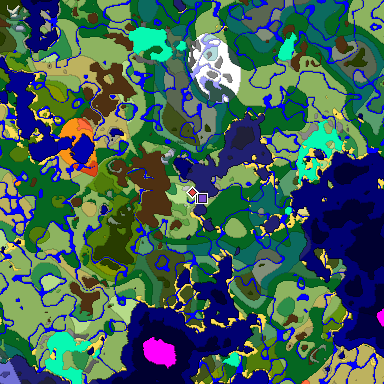 Predicted biome map of Java 1.18 seed -3306503098615687837 around estimated spawn