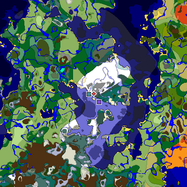 Predicted biome map of Java 1.18 seed 4440945925848268014 around estimated spawn