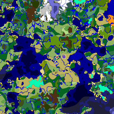 Predicted biome map of Java 1.18 seed 4341352847493034964 around estimated spawn