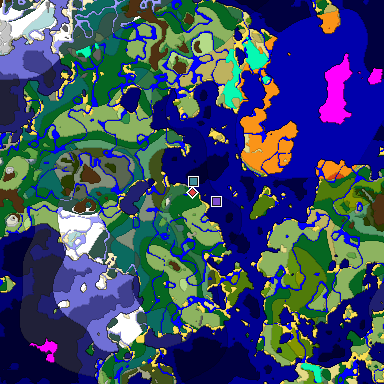 Predicted biome map of Java 1.18 seed -6426859652944931716 around estimated spawn