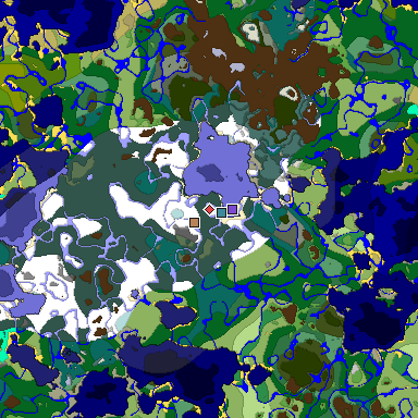 Predicted biome map of Java 1.18 seed -6075568862805271013 around estimated spawn