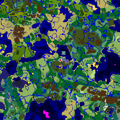 Predicted biome map of Java 1.18 seed 6360130115176227096 around estimated spawn