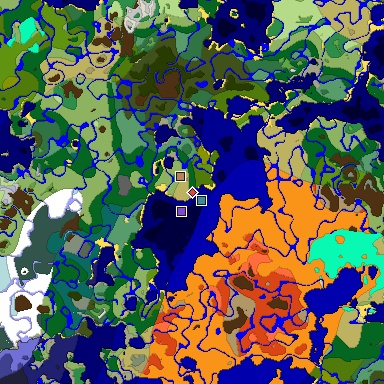 Predicted biome map of Java 1.18 seed 1841409042792161051 around estimated spawn