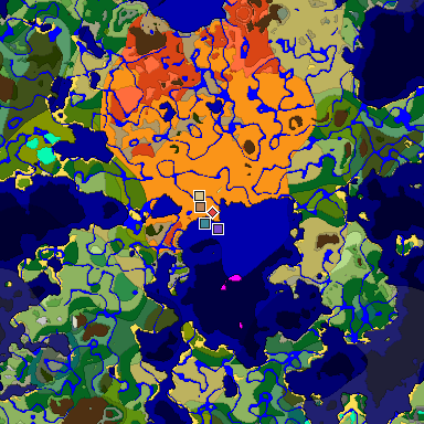 Predicted biome map of Java 1.18 seed 9091181548767945485 around estimated spawn