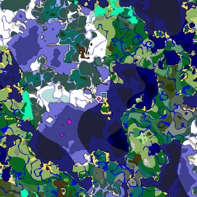 Predicted biome map of Java 1.18 seed 8528192339113786806 around estimated spawn