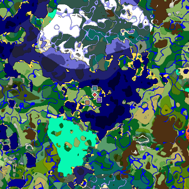 Predicted biome map of Java 1.18 seed 4494521693237910908 around estimated spawn