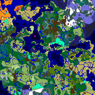 Predicted biome map of Java 1.18 seed 3957623904682207809 around estimated spawn