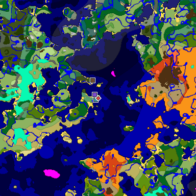 Predicted biome map of Java 1.18 seed 7680626377518793336 around estimated spawn