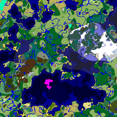Predicted biome map of Java 1.18 seed 7788644583360790158 around estimated spawn