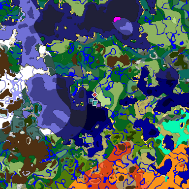 Predicted biome map of Java 1.18 seed -5538024757405747480 around estimated spawn