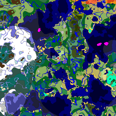 Predicted biome map of Java 1.18 seed 8532884783038361171 around estimated spawn