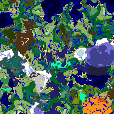 Predicted biome map of Java 1.18 seed 5967131503086869966 around estimated spawn