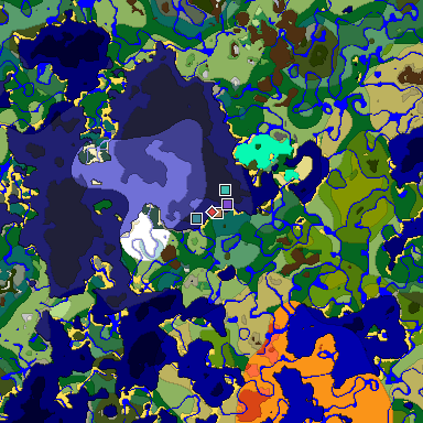 Predicted biome map of Java 1.18 seed 821197241766307881 around estimated spawn