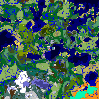 Predicted biome map of Java 1.18 seed 375207628059632988 around estimated spawn