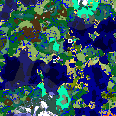 Predicted biome map of Java 1.18 seed 4529057310230328245 around estimated spawn