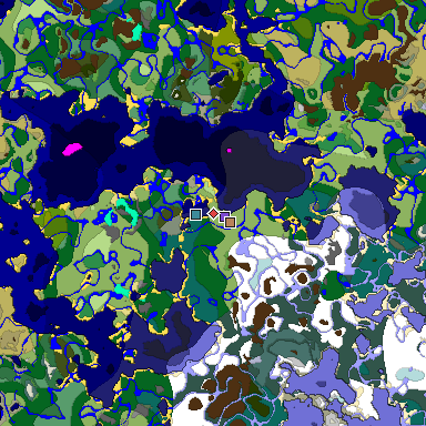 Predicted biome map of Java 1.18 seed 4393146262604663631 around estimated spawn