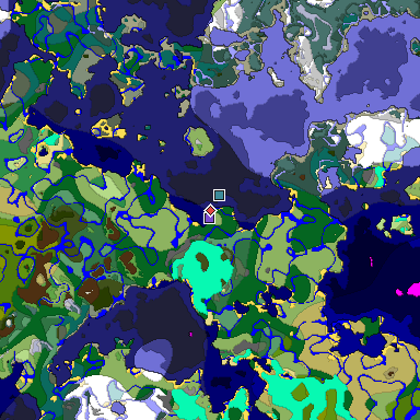 Predicted biome map of Java 1.18 seed -6822983449561601818 around estimated spawn