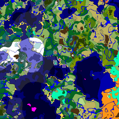 Predicted biome map of Java 1.18 seed -5414699818839731849 around estimated spawn