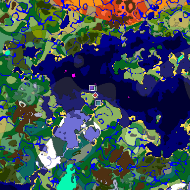 Predicted biome map of Java 1.18 seed 7540272612747713050 around estimated spawn