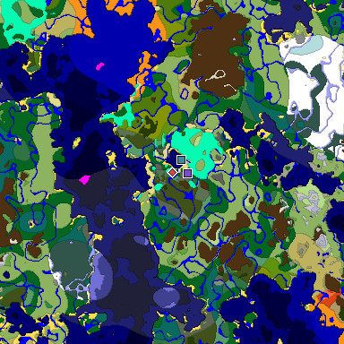 Predicted biome map of Java 1.18 seed -4684408440292146091 around estimated spawn