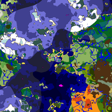 Predicted biome map of Java 1.18 seed -8031894809953261518 around estimated spawn