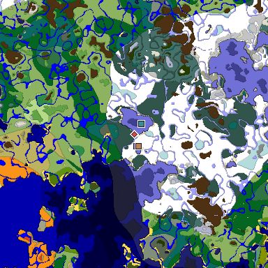 Predicted biome map of Java 1.18 seed 6693933290013278151 around estimated spawn